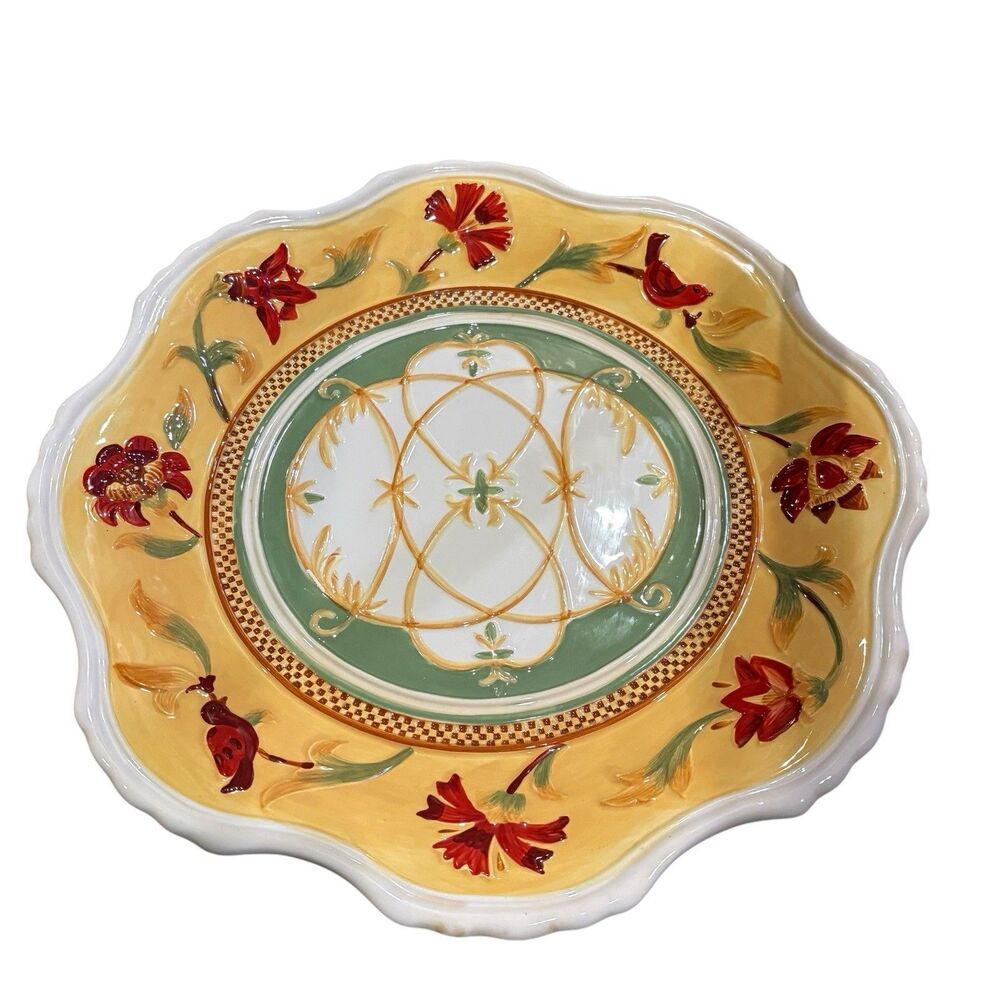 Fitz & Floyd Bellacara Oval Serving Platter Hand Painted Floral Bird 14” - Picture 6 of 7